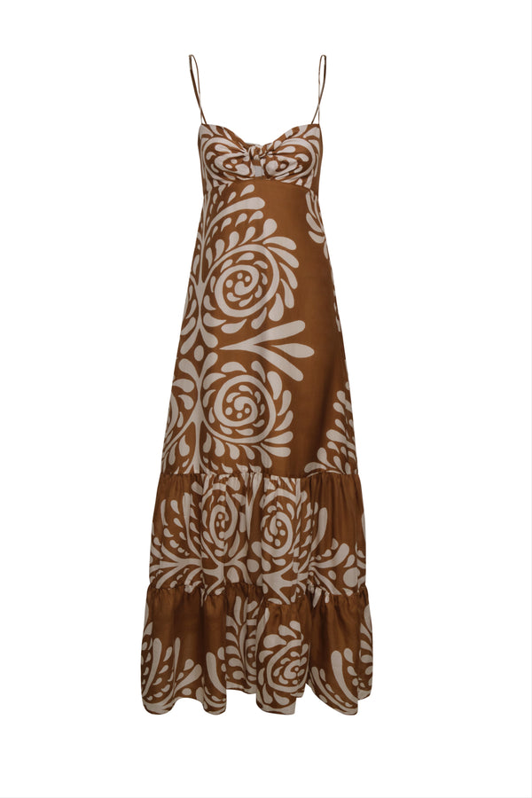 Julieta Cotton Silk Maxi Dress / Brown Arabesque
