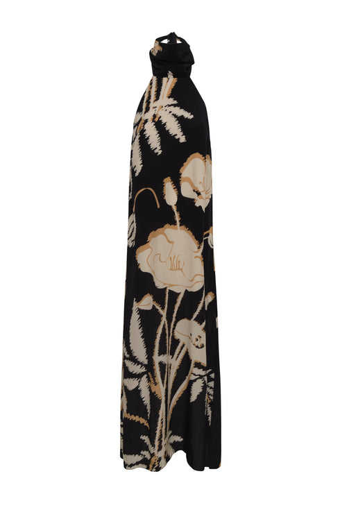 Costa Pacifica Crepe Chine Dress / Black - Beige Gladiolos