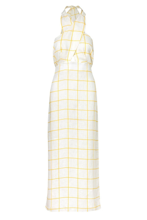 Costa del Sol Linen Maxi Dress / Yellow Squares