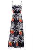 La Polera Linen Maxi Dress Embroidered / Black Palms