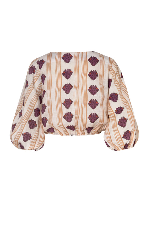 Beatrice Linen Top / White Beige Stripes