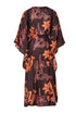 Morena Open Silk Kaftan / Aubergine Lilies In Salmon
