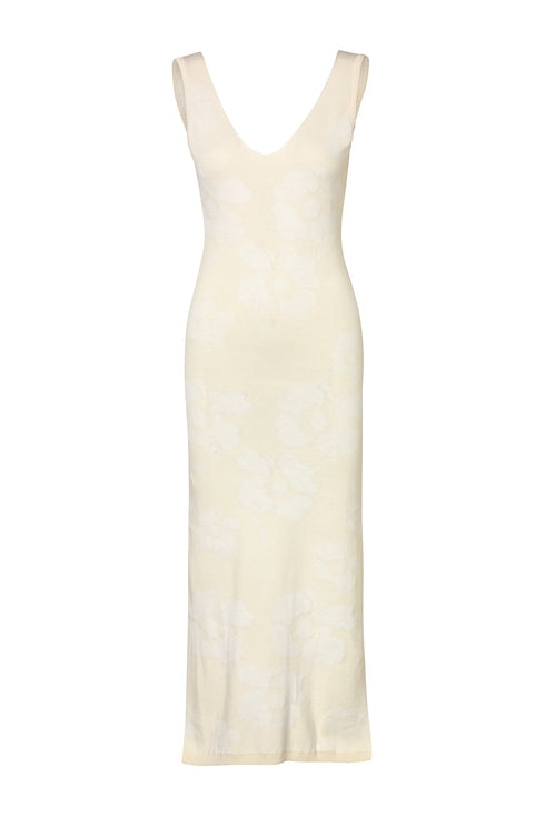 Isa Knit Cotton Jacquard Midi Dress / Ivory Maxi white Flowers