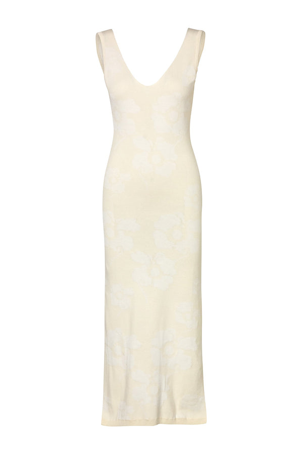 Isa Knit Cotton Jacquard Midi Dress / Ivory Maxi white Flowers