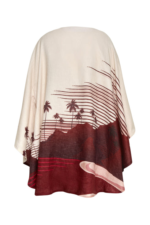 Cavalo Linen Poncho / Red Tropical Landscape