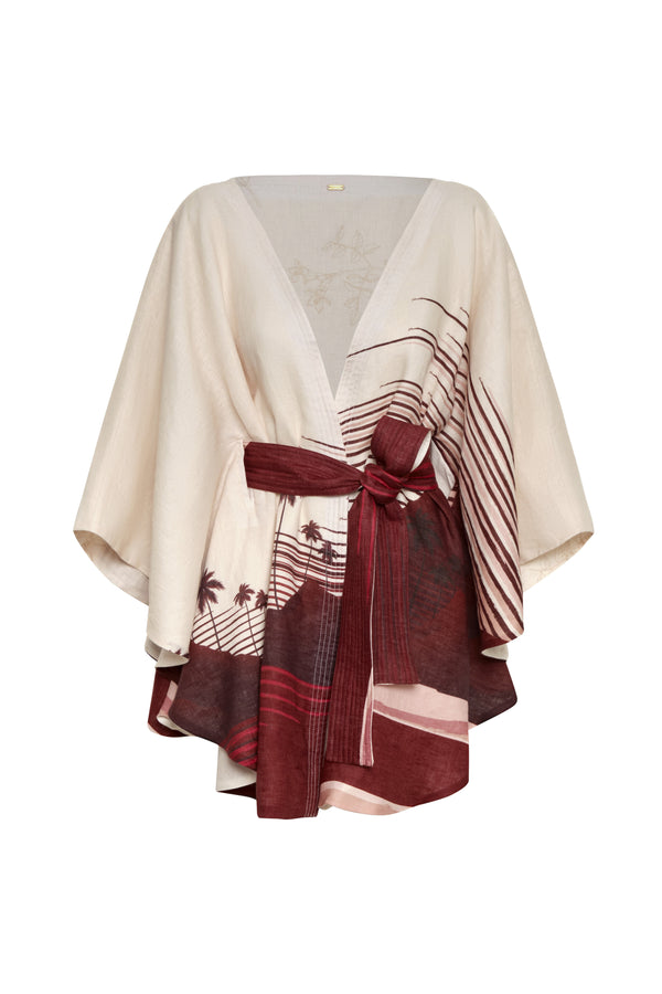 Cavalo Linen Poncho / Red Tropical Landscape