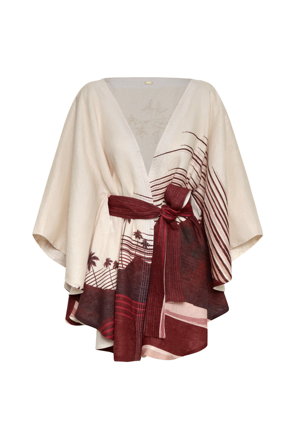 Cavalo Linen Poncho / Red Tropical Landscape