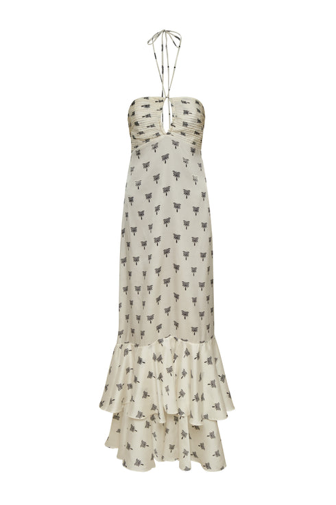 Sevillana Martellato Silk Maxi Dress / Ivory - Black Polka Palms