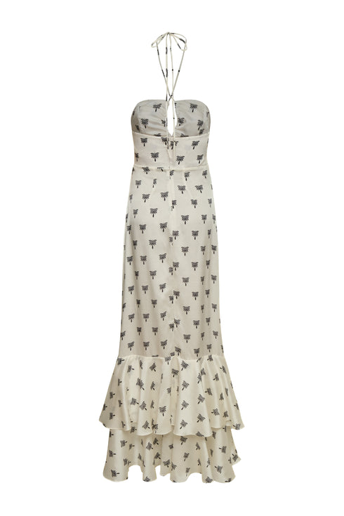 Sevillana Martellato Silk Maxi Dress / Ivory - Black Polka Palms