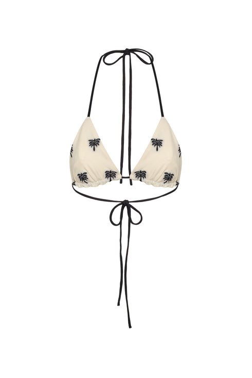 Gorgona Embroidered Top / Ivory - Black Polka Palms