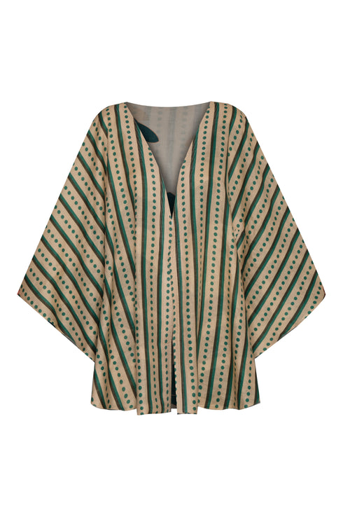 Cavalo Linen Poncho / Aquamarine Palms - Green Stripes