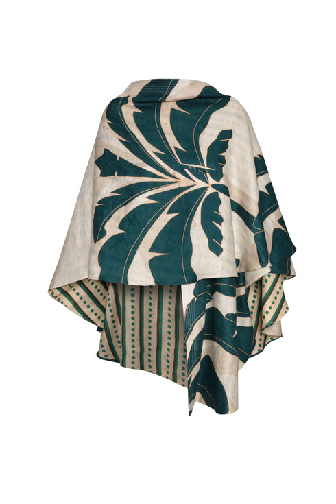 Cavalo Linen Poncho / Aquamarine Palms - Green Stripes