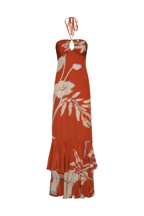 Sevillana Crepe Chine Dress / Orange Gladiolos
