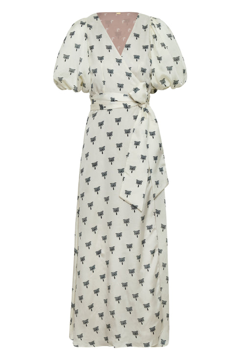 Ermita Martellato Silk Midi Dress / Ivory - Black Polka Palms