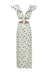 Quetzal Martellato Silk Midi Dress / Ivory - Black Polka Palms