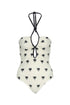 Saint Tropez Embroidered One PIece / Ivory - Black Polka Palms