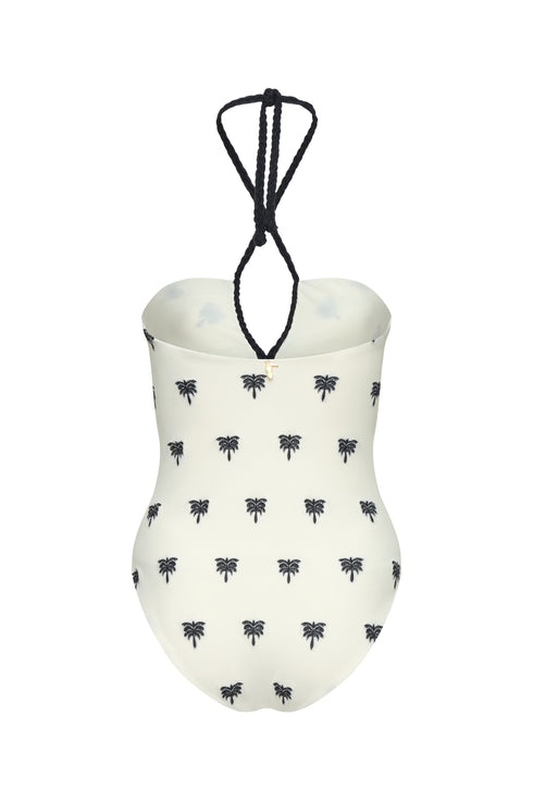 Saint Tropez Embroidered One PIece / Ivory - Black Polka Palms
