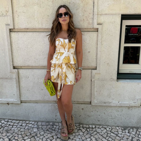 Bamboleiro Linen Short / Yellow Flowers