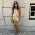 Peplum Linen Top / Yellow Flowers