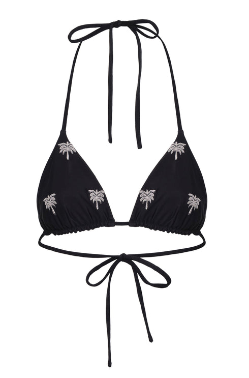 Gorgona Embroidered Top / Black - Ivory Polka Palms