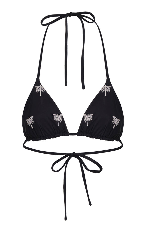 Gorgona Embroidered Top / Black - Ivory Polka Palms