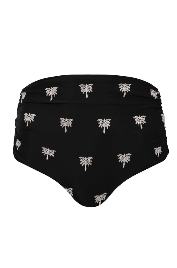 Victoria Embroidered Bottom / Black - Ivory Polka Palms