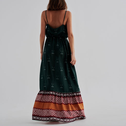 La Polera Silk Maxi Dress / Green Mallets
