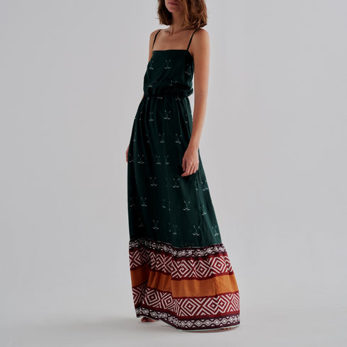 La Polera Silk Maxi Dress / Green Mallets