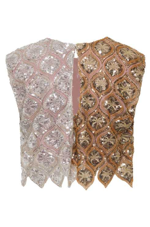 Montera Palms Sequined Top / Silver & Gold