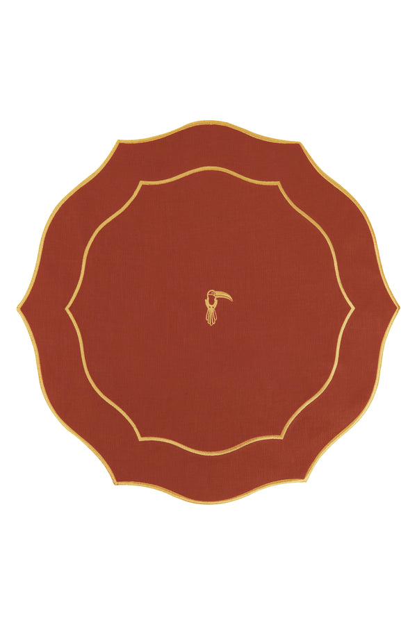 JDD Tucan Linen Placemat / Salmon - Yellow