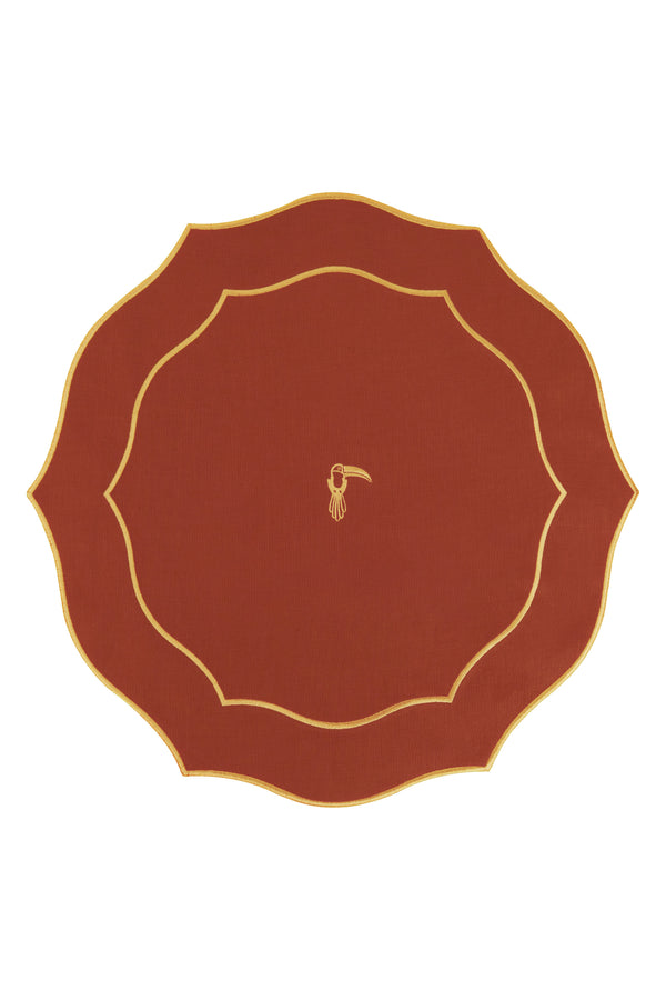JDD Tucan Linen Placemat / Salmon - Yellow