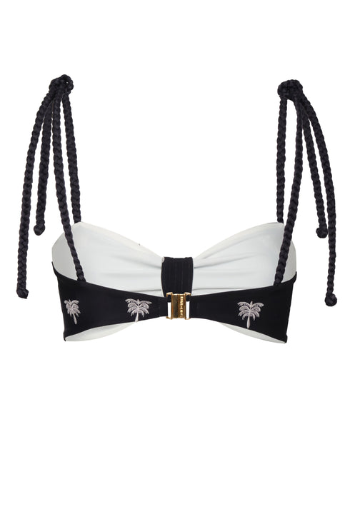 San Miguel Embroidered Top / Black - Ivory Polka Palms