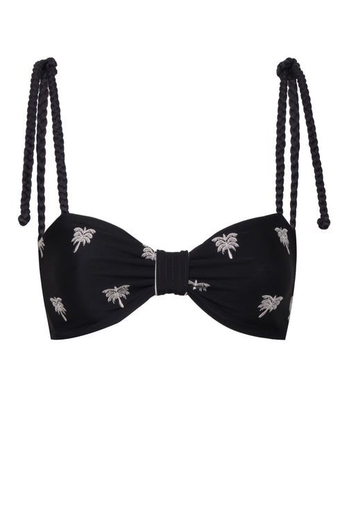 San Miguel Embroidered Top / Black - Ivory Polka Palms