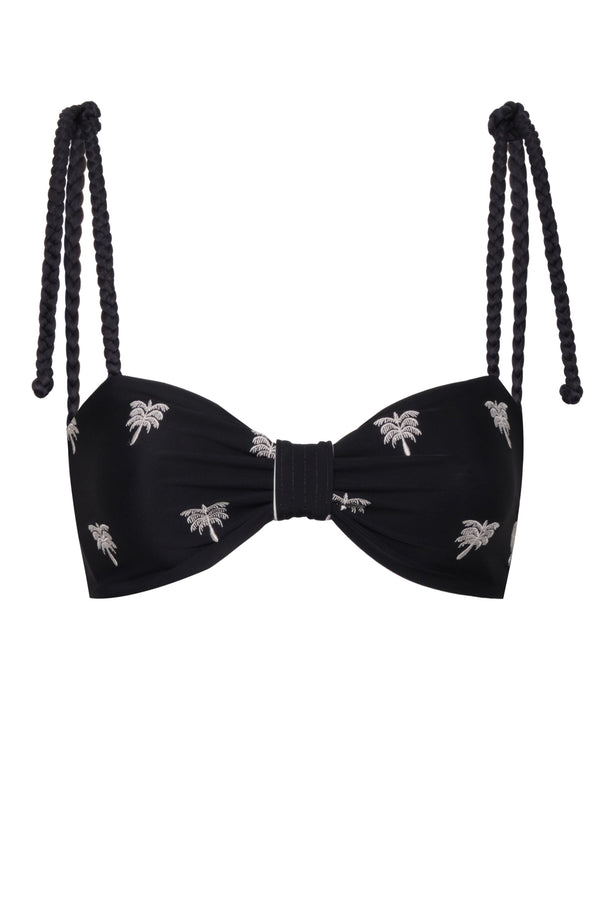 San Miguel Embroidered Top / Black - Ivory Polka Palms