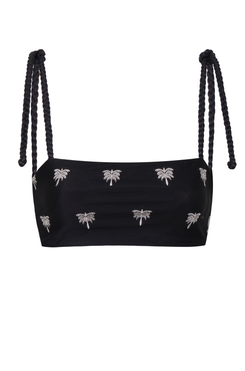 San Miguel Embroidered Top / Black - Ivory Polka Palms