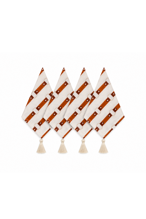 Horse Reins Linen Napkins with Tassels / Set of 4