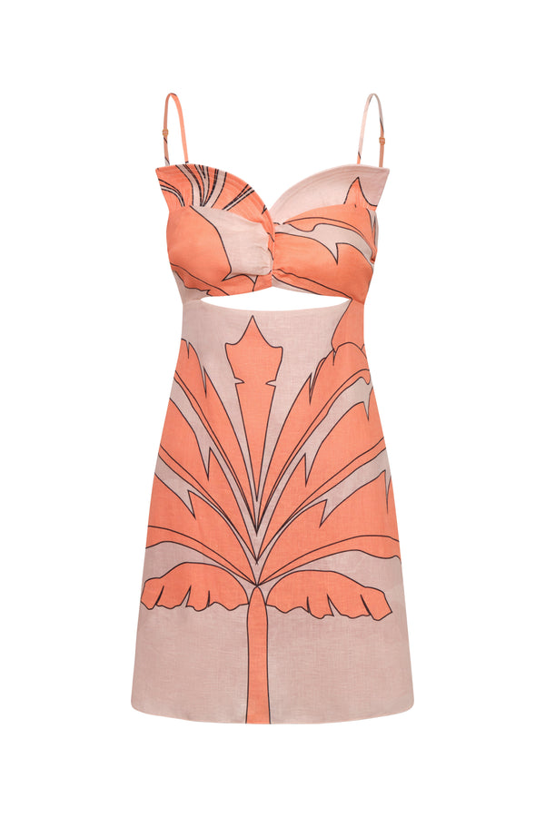 Victoria Linen Mini Dress / Peach Palms