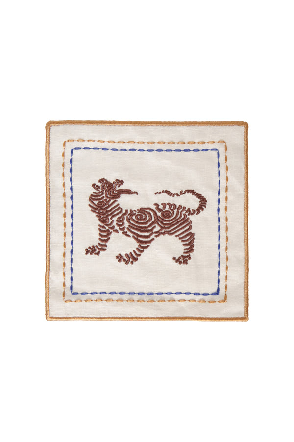 Tiger Cocktail Napkins / Ivory & Brown - Set of 4