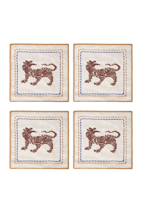 Tiger Cocktail Napkins / Ivory & Brown - Set of 4
