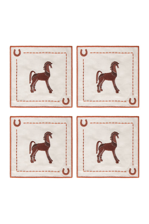 Solana Horse Cocktail Napkins / Brown & Orange - Set of 4