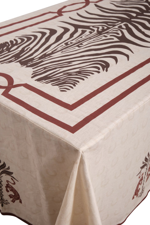 Zebra Linen Tablecloth / Ivory & Chocolate