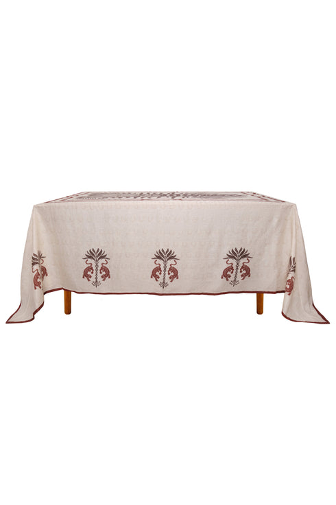 Zebra Linen Tablecloth / Ivory & Chocolate