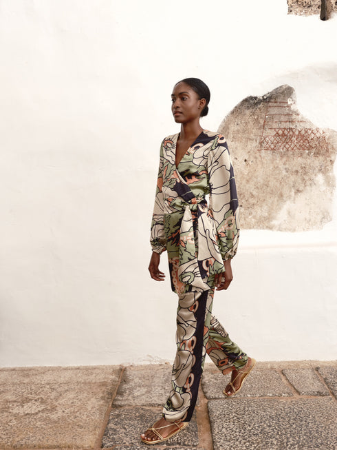 Tertulia Satin Silk Mini Dress / Sage Gladiolos Garden