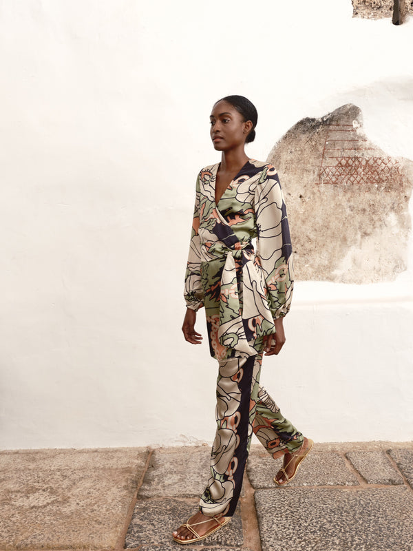 Tertulia Satin Silk Mini Dress / Sage Gladiolos Garden