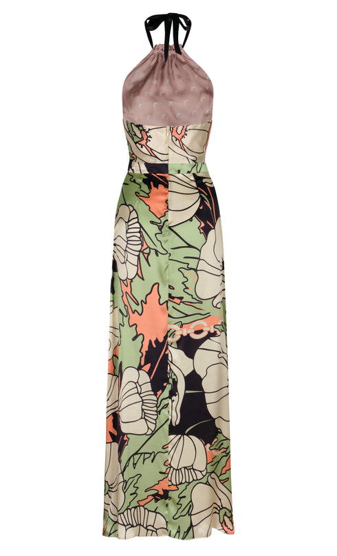 Magdalena Satin Silk Maxi Dress / Sage Gladiolos Garden