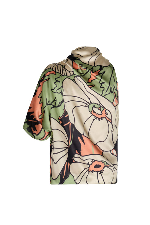 Chiminango Satin Silk Blouse / Sage Gladiolos Garden