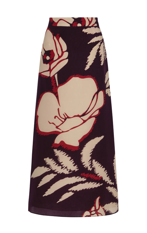 El Carmen Crepe Chine Midi Skirt / Purple Gladiolos