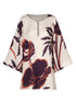 Nazare Linen Mini Tunic Dress / Ecru - Purple Gladiolos