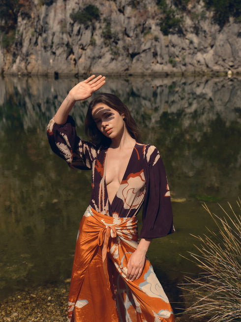 La Bamba Crepe Chine Pants / Orange Gladiolos