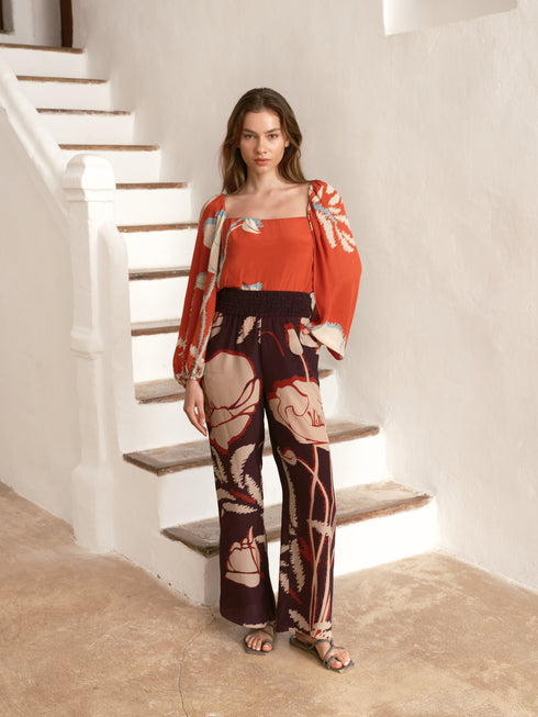 Celia Crepe Chine Blouse / Orange Gladiolos